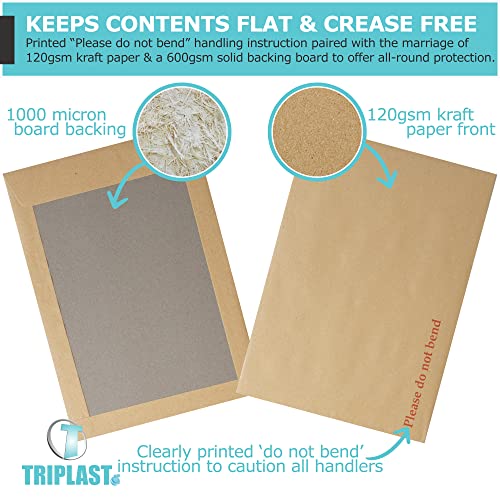 Triplast 10 x A4 C4 Manilla Hard Board Back Envelopes (324 x 229mm) - Cardboard Backed Please Do Not Bend Envelope with Peel & Seal Strip - Perfect for Mailing, Posting & Storing Important Documents