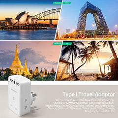 UK to Australia Plug Adapter, 6 IN 1 Australian Travel Adapter with 2 USB Ports and 1 Type C Fast Charger(5V/3.4A) and 2 Shaver Plug Adaptor UK to Australian New Zealand Fiji Argentina more (Type I)