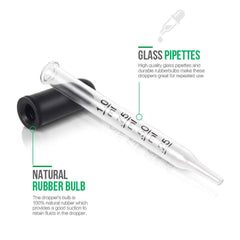 Glass Pipette Dropper 1ml Calibrated with Black Rubber Head Essential Oil Medicine Laboratory (5Pcs)