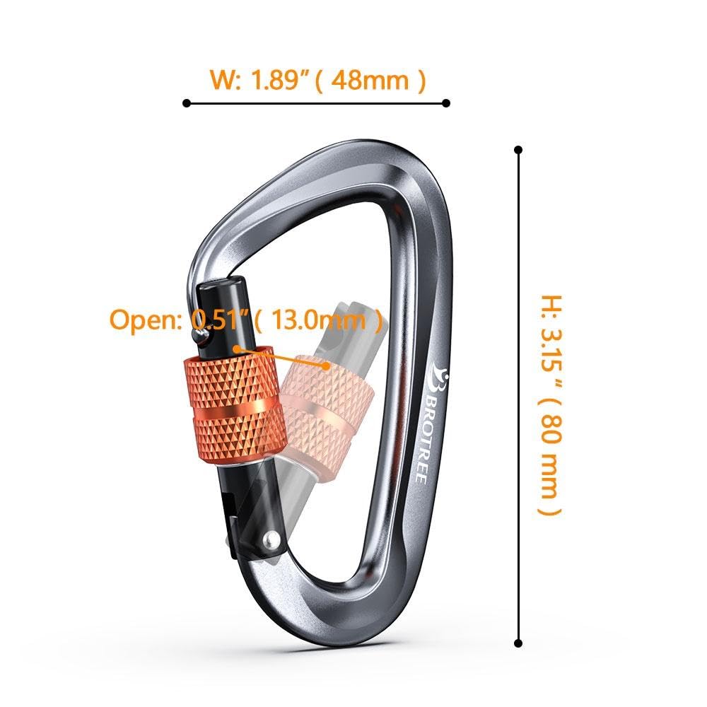 Brotree Locking Carabiner Clips 12KN (1200 kg) Heavy Duty Carabiners for Hammock, Camping, Hiking, Backpack and More (2 or 4 Packs)