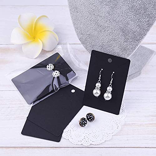 Heatigo Earring Display Card, Earring Card Display Earring Holder Cards,with Self-Seal Bags, Necklace Display Cards,Earring Card Holder Blank Kraft Paper Tags for DIY Jewelry Display (Black)