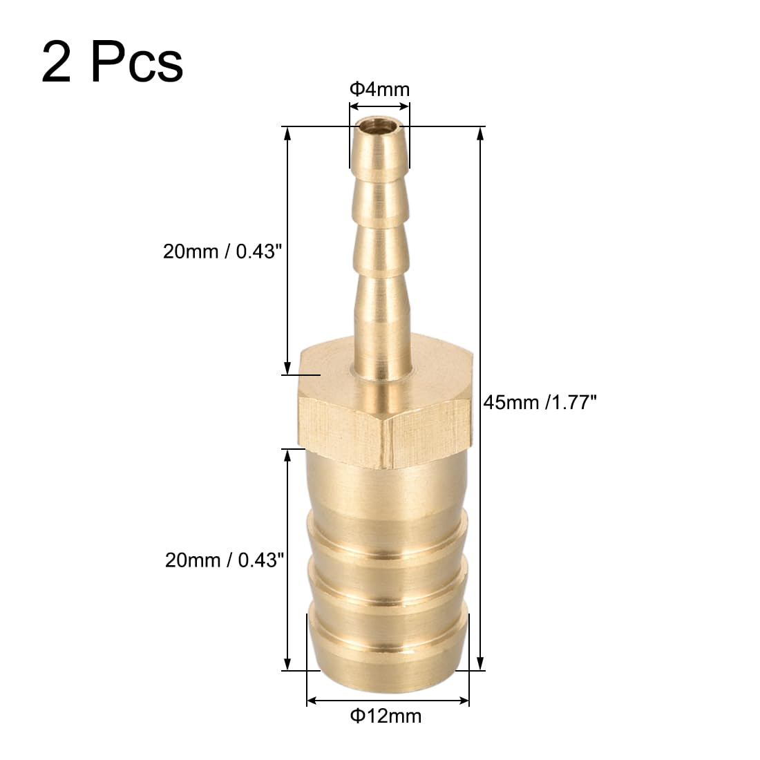 sourcing map Straight Brass Barb Fitting Reducer, Fit Hose ID 12mm to 4mm 2pcs