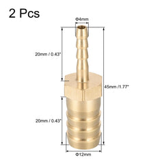 sourcing map Straight Brass Barb Fitting Reducer, Fit Hose ID 12mm to 4mm 2pcs