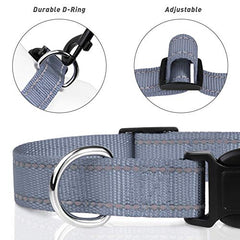 TagMe Reflective Nylon Dog Collars, Adjustable Classic Dog Collar with Quick Release Buckle for Small Dogs, Grey, 1.5 cm Width