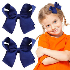 Sibba Ribbon Hair Bows Clips Barrettes 2 Pieces 6 Inch Vintage Big Ponytail Holder Cheerleading Hairpin Easter Party Decorative Hair Styling Accessory Women (2 PCS Dark Blue)