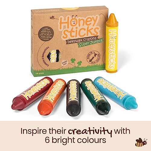 Honeysticks Super Jumbo Crayons (6 Pack) - 100% Pure Beeswax Crayons with Food Grade Colours, Non Toxic Crayons for Toddlers 1-3 Unbreakable, Extra Large Crayons, Easy to Hold and Use, Eco-Friendly