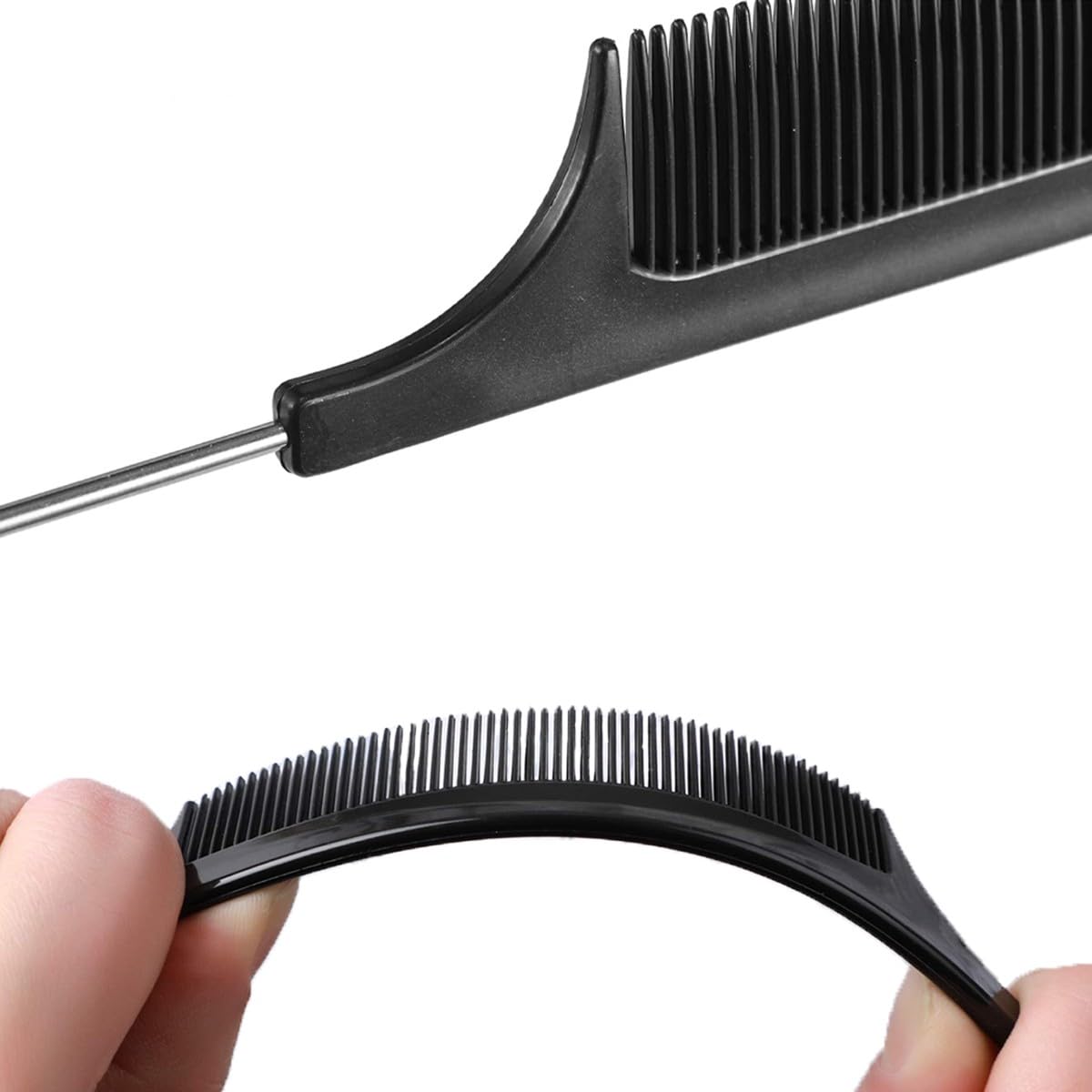 DAZISEN 3 Pieces Hair Comb - Anti-Static Tail Combs Fine Tooth Combs Salon Barber Hairdressing Comb with Stainless Steel Handle for Women and Men