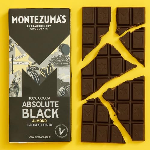 Montezuma's Absolute Black, 100% Cocoa, Dark Chocolate With Almonds, Gluten Free & Naturally Vegan, 90g Bar