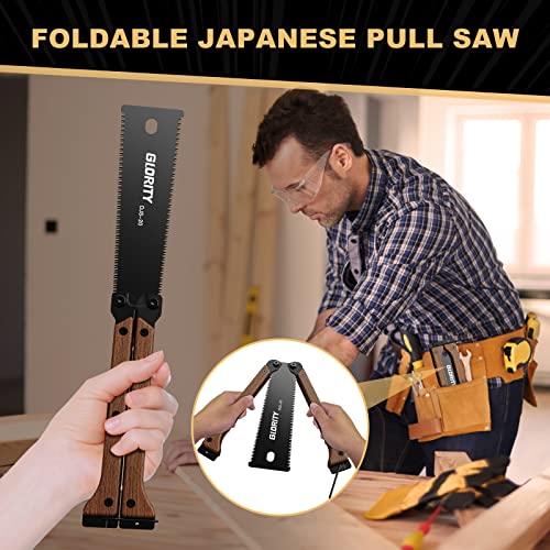 Japanese Pruning Saw Foldable, GLORITY 140mm Hand Saw with Double Edges of 13/14 TPI, SK5 Blade and Three Sided Grinding Gear Design, Portable Japanese Saw for Woodworking & DIY