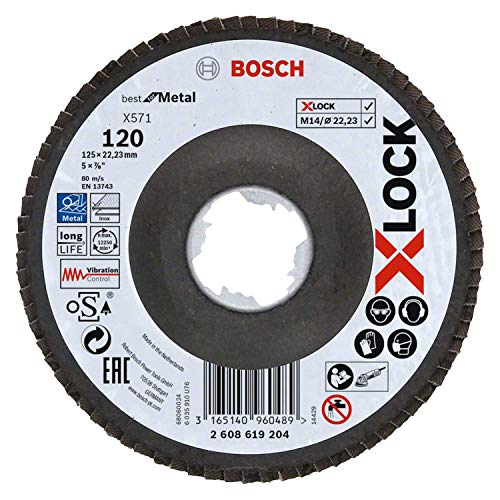 Bosch Professional 2608619204 Angled Flap Disc Best (for Metal, X-LOCK, X571, Diameter 125 mm, Grit Size K120)