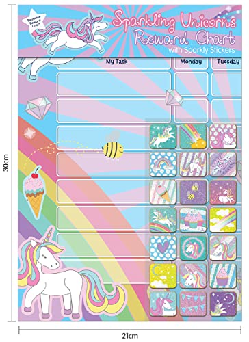 Paper Projects Sparkling Unicorns Reward Chart Includes 56 Sparkly Stickers, Chart is Wipe-Clean,29.7cm x 42cm