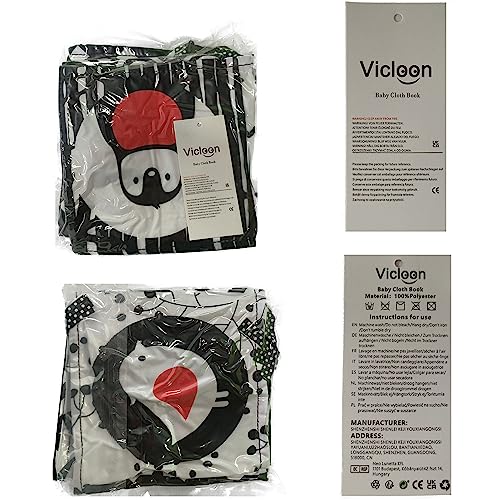 Vicloon Baby Bath Cloth Book, Baby Soft Books, Black and White High Contrast Foldable Soft Fabric Quiet Book, Touch and Feel Crinkle Cloth Books for Babies Infants Toddlers First Book