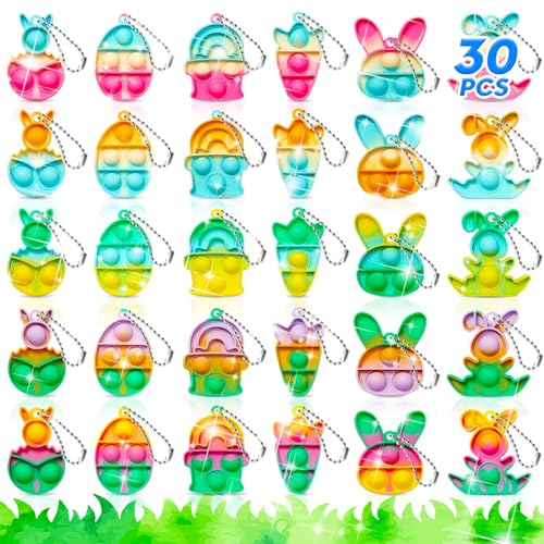 TOANWOD Easter Gifts for Kids Egg Hunt Toys: 30PCS Easter Hen Party Bag Fillers Basket Stuffers - Presents for Children Easter Decorations Kit for Tree Home - Pop Keyring Multi-Item Party Favours