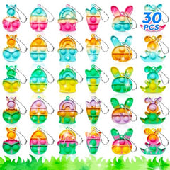 TOANWOD Easter Gifts for Kids Egg Hunt Toys: 30PCS Easter Hen Party Bag Fillers Basket Stuffers - Presents for Children Easter Decorations Kit for Tree Home - Pop Keyring Multi-Item Party Favours