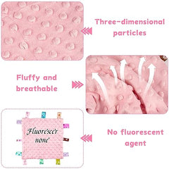 Deepton 2 Pcs Taggies for Babies, 25 x 25 CM Taggy Blanket, Cotton Baby Security Blanket, Tag Security Blankets with Colorful Sensory Label, Soothing Plush Baby Comforter Blanket - Pink