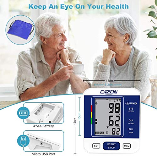 CAZON Blood Pressure Monitors Large Cuff Blood Pressure Machine Medical BP Monitor Upper Arm BP Cuff for Home Use Heart Rate Hypertension Monitor, Cuff 22-40cm LCD Display (Blue)