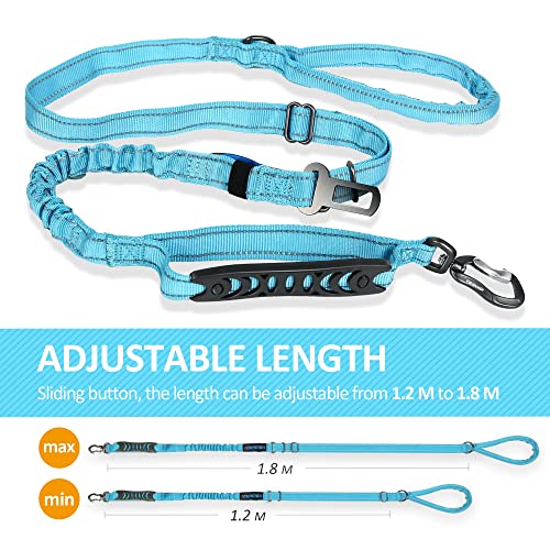 Dog Lead, Adjustable Dog Lead with Safety Belt for Dogs, Comfortable Padded Handle and Reflective Thread (Light Blue)