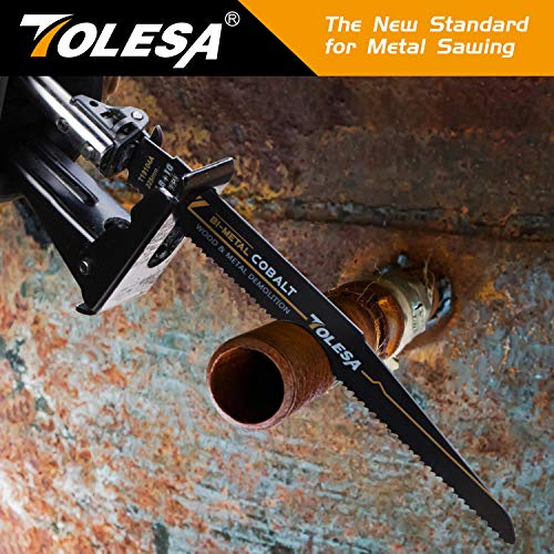 TOLESA Metal Wood Demolition Reciprocating Saw Blades 225mm 8and10TPI Sawzall Blades for Steel Pipe Cutting, Drywall, Chipboard, Glass Fiber-Reinforce Plastic and Composite Materials Demolition 5 Pack