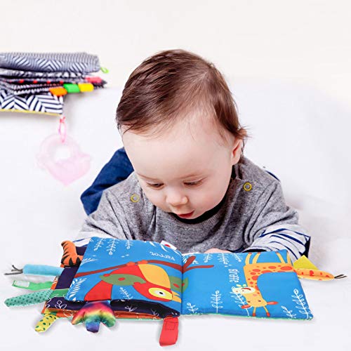 SOSPIRO Baby Cloth Books Quiet Book for Toddlers Soft Baby Books with 3D Animal Tails Safe Nontoxic Early Learning Babies First Books Gifts for 0-3 Year Old Toddlers(Jungle)