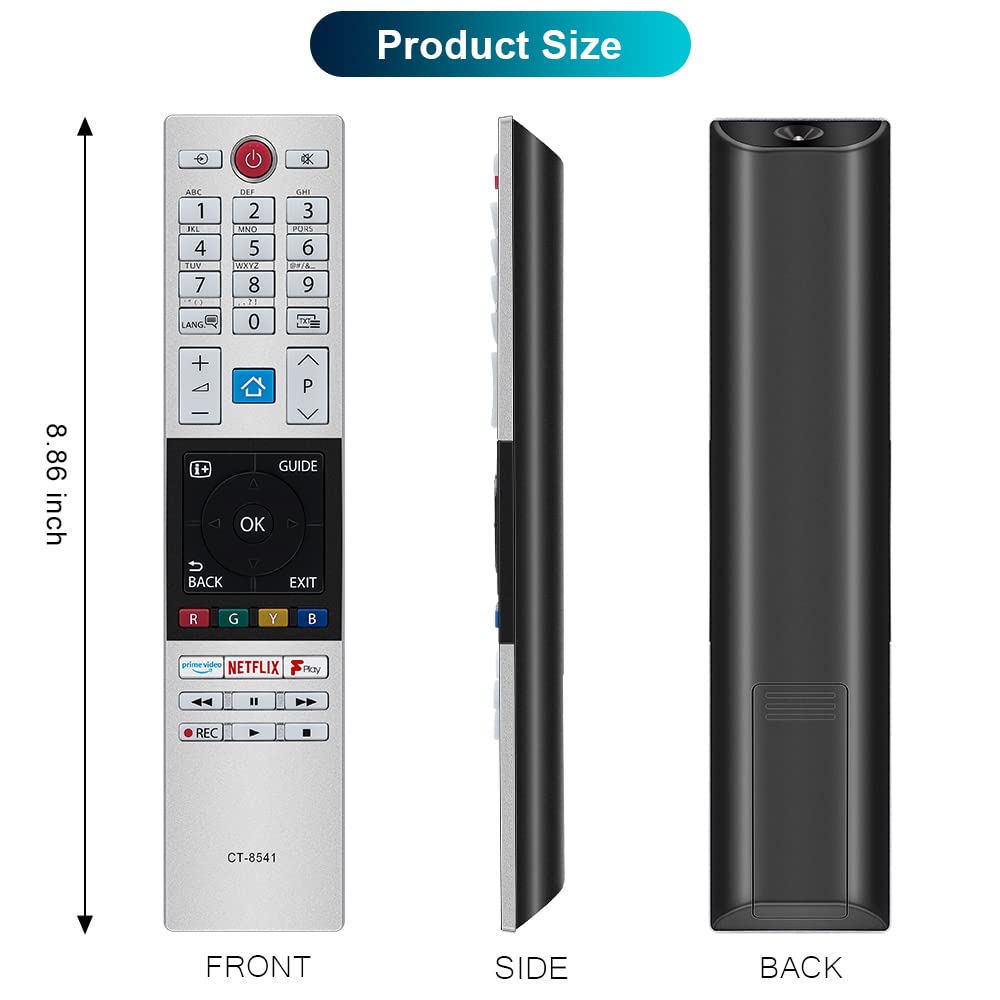 Gvirtue CT-8541 CT8541 30101774 RC42150P Remote Control Compatible with Toshiba UHD Frevieww 2018 2019 Ready HD LCD LED TV with Prime Video Netflix F play Freevieww Buttons, No Setup Required