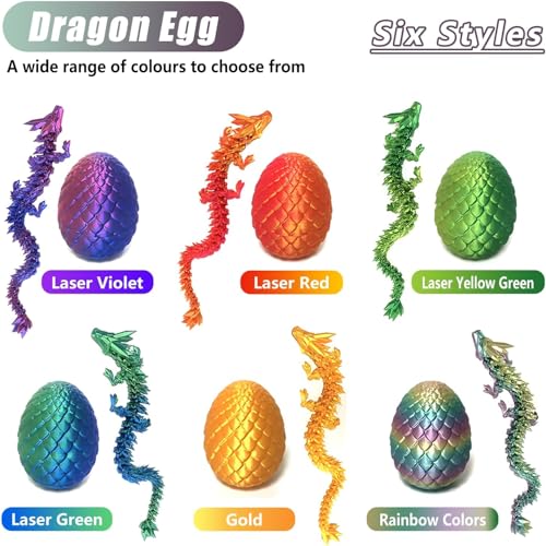 3D Printed Dragon in Egg,Full Articulated Dragon Crystal Dragon with Dragon Egg,Flexible Joints Home Decor Executive Desk Toys,Home Office Decor Executive Desk Toys (Laser Yellow&green)