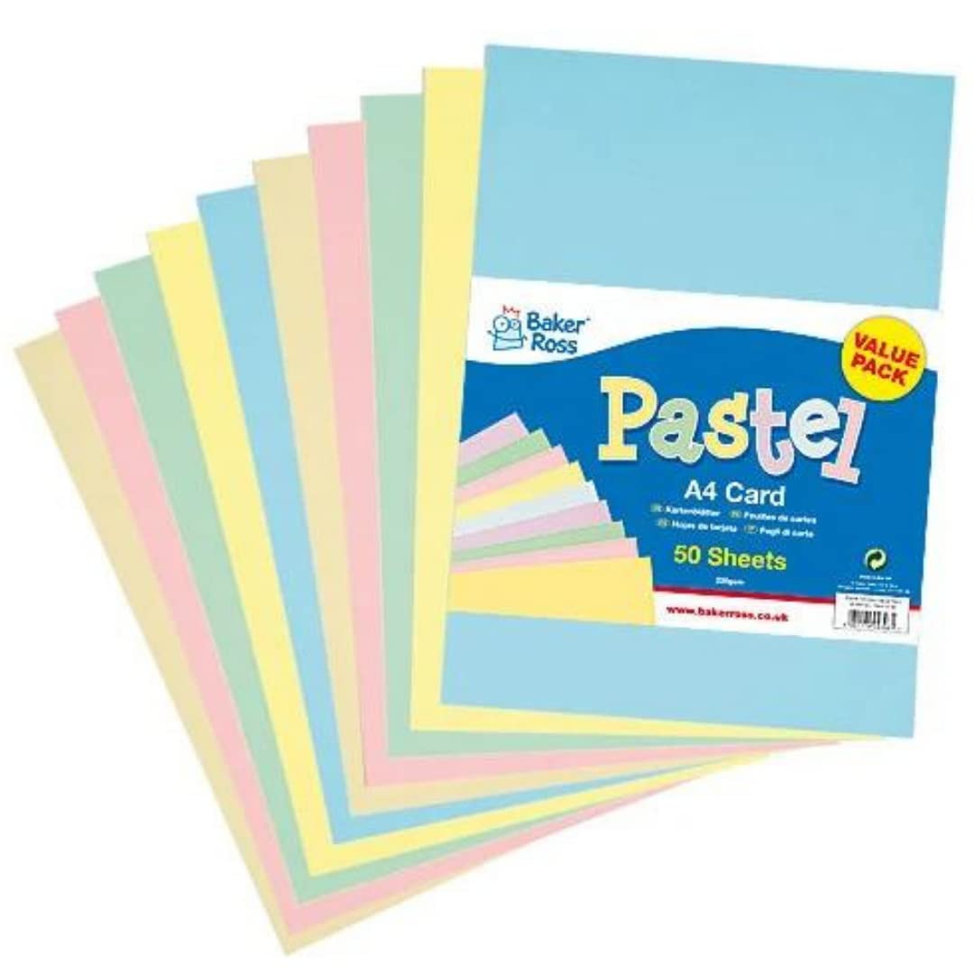 Baker Ross E10072 A4 Pastel Card Pack - Pack of 50, Easter Crafts, Craft For Kids