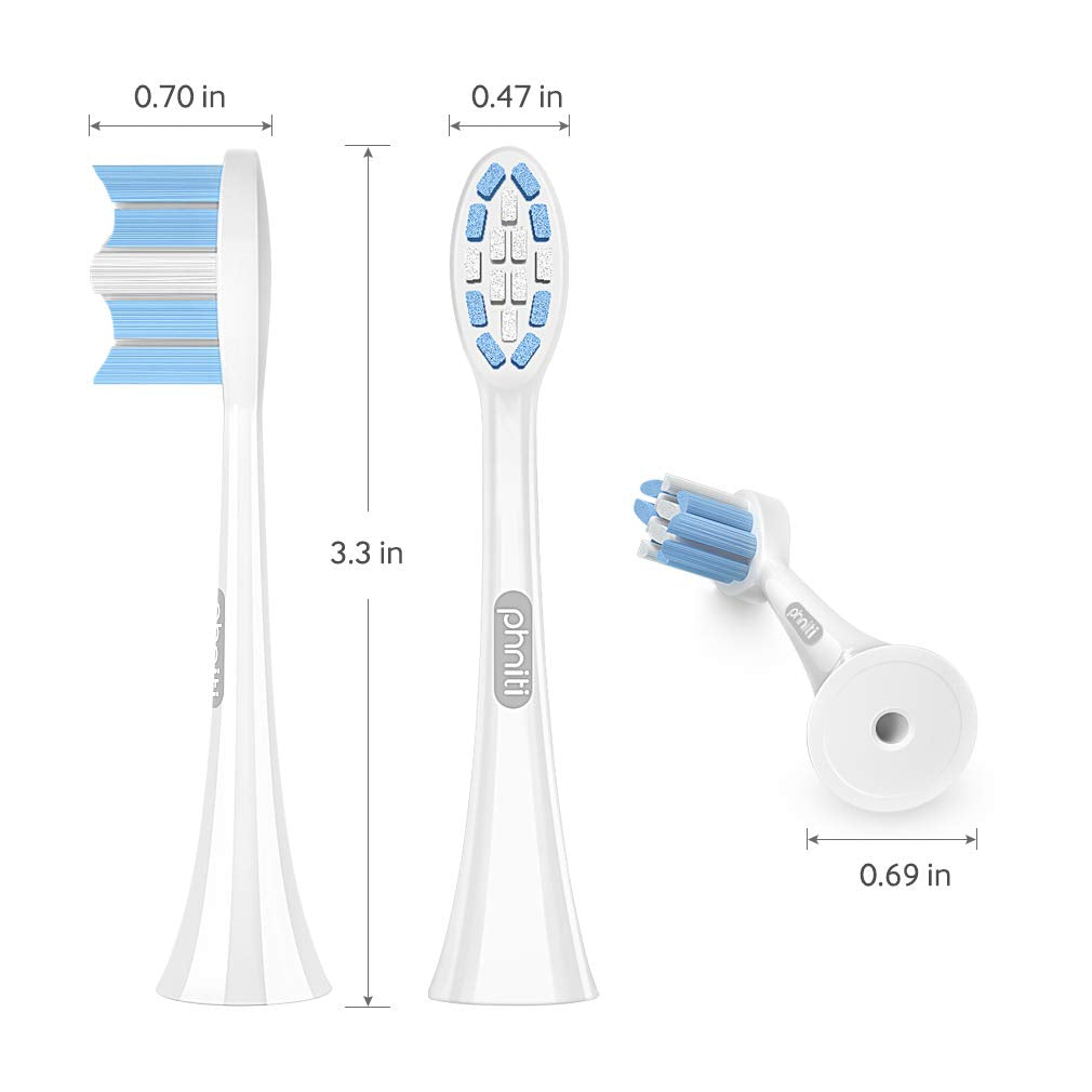 Phniti Electric Toothbrush Replaceable Heads for Serial El006, FDA Approved Dupont Bristle 4 Pack (White)