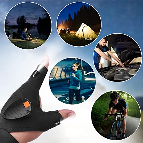 Preciva Led Gloves with Waterproof Light, USB Rechargeable Light Gloves,Fishing Gifts for Men,Secret Santa Gifts for Men, Fingerless Work Gloves with Strong Light, Birthday Gifts