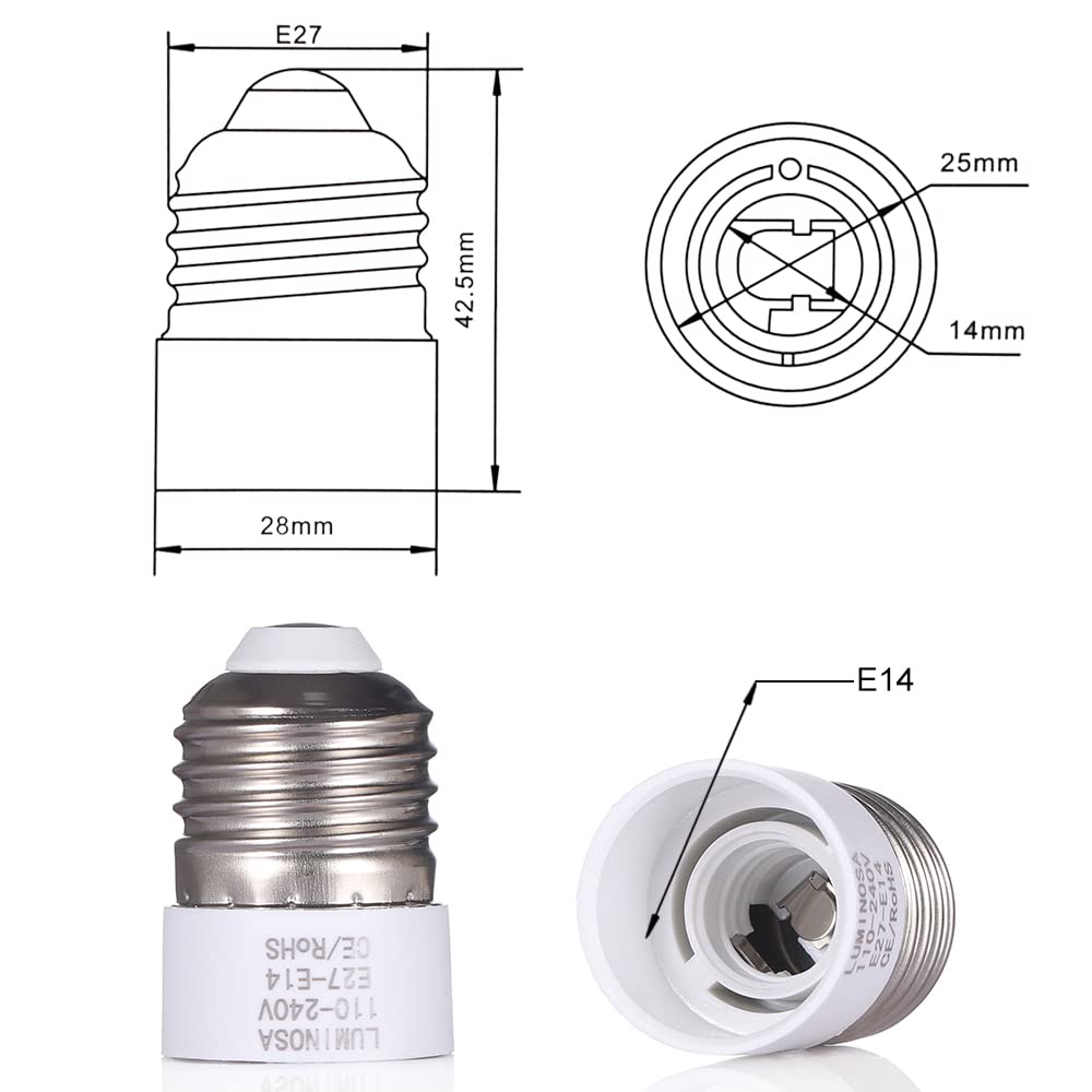 Luminosa E27 to E14 Lamp Socket Adapter Converter Holder for LED Halogen Edison Energy Saving Smart Bulb (Pack of 2) / Convert Large Screw to Small Screw Socket Lamp Convertor Adaptor/CE Certified