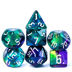 Cusdie 7Pcs/Set DND Dice Set D&D Polyhedral Dice for Dungeons and Dragons Role Playing Dice Games RPGs (4 Colors-Green/Purple/Blue/Yellow)