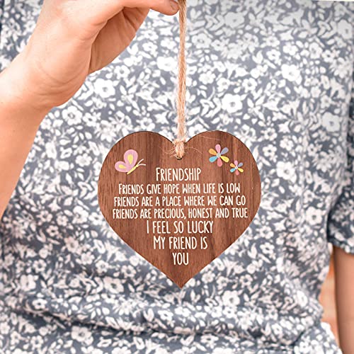 I’m lucky my friend is you   best friends wooden hanging heart   sentimental inspirational gift for cheer up women   friendship present uk   her girls woman