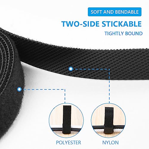 URAQT Cable Ties, 10M Fastening Tape Hook and Loop Cable Ties, DIY Nylon Securing Cinch Strap, Self Adhesive Cable Ties Strap Reusable for Cord Organizer Cable Tidy, 1.5cm Wide (Black)