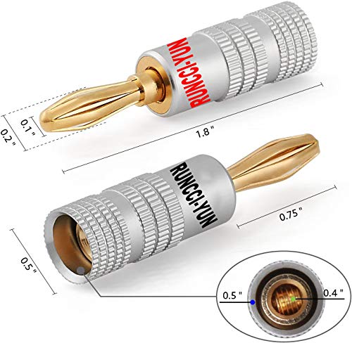 RUNCCI-YUN 10 Pcs 24K Gold-Plating Speaker Banana Plugs Audio Jack Connector forconnection to Speakers, amplifiers, A/V receivers, Power amplifiers & Stereo Systems (5 Black and 5 Red)