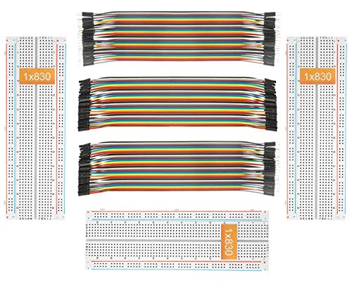 DEYUE 3 Set Standard Jumper Wires Plus 3 Set of Solderless Prototype Breadboard 830 tie Points Breadboard   3 Set of M/F, M/M, F/F - Each 40pin Electronic Jumpers Wire