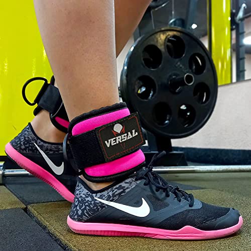 VERSAL Ankle Straps for Cable Machines Attachment Gym Ankle Cuff 7mm Padded Double D Weight Lifting Ankle Strap for Men Women,Glute Workouts,Leg Extensions,Curls,Booty Hip Abductors (Pair, Pink)