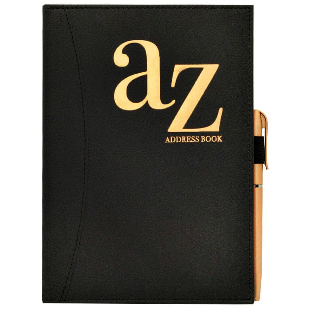 A to Z Telephone A5 Address Book A-Z Index Hard Back Cover with Pen (Black)