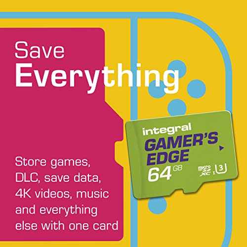 Integral 64GB Gamer's Edge Micro SD Card for the Nintendo Switch Load and Save Games Fast, Store Games, DLC & Save Data, Built for the Nintendo Switch, Switch Lite & Switch OLED To Give You The Edge