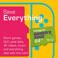 Integral 64GB Gamer's Edge Micro SD Card for the Nintendo Switch Load and Save Games Fast, Store Games, DLC & Save Data, Built for the Nintendo Switch, Switch Lite & Switch OLED To Give You The Edge