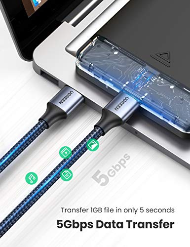 UGREEN USB Cable, USB 3.0 A to A Data Cable Braided, 5Gbps High Speed Transfer USB to USB Cable, Compatible with External Hard Drive/Laptop Cooling Pad/Docking Station/PC/TV/DVD/Printer/Camera(1M)