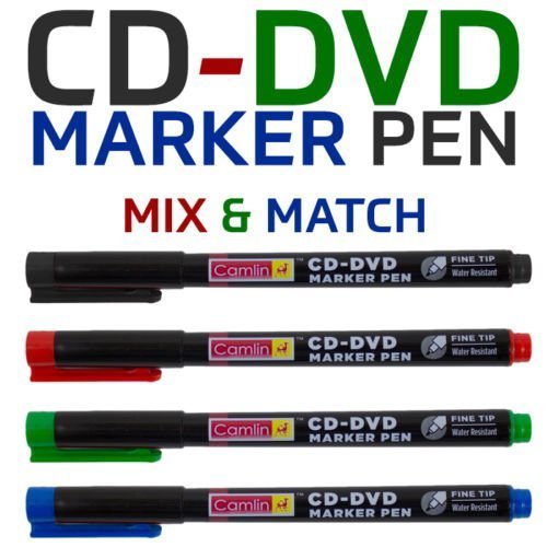 Camlin 4 x FINE TIP CD DVD PERMANENT MARKER PENS RED-GREEN-BLUE-BLACK WATER/UV RESIST