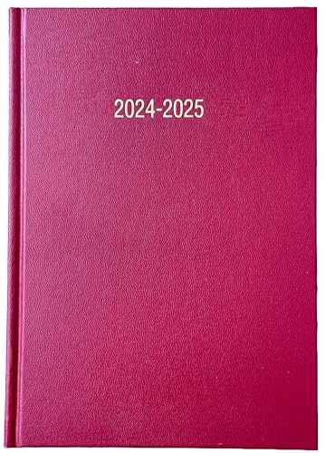 Academic Diary 2024-2025 A5 Day to a Page DAP Appointment Mid Year Planner Case bound Hardback - Red/Burgundy