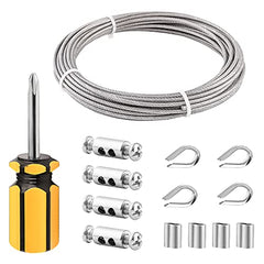 TooTaci 3mm Wire Rope Kit,10M/3mm Stainless Steel Caoted Cable Wire Rope with Wire Rope Clips,Crimping Sleeves,Thimble,Heavy Duty Outdoor Metal Cable for Garden Wire,String Lights Hanging,Fence Wire