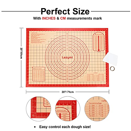 Extra Large & Thick Silicone Baking Mat 71×51 cm, Non Stick Pastry Rolling Sheet with Measurement, Non-Slip Silicon Dough kneading Board, Counter Table Mat, Placemat, for Pie/Cake/Pizza (RedandScraper)