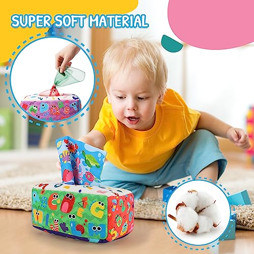 URMYWO Baby Toys 6 to12 Months, Baby Tissue Box Toy, Sensory Toys for Babies, Toys for 1 Year Old Boy Girl, Soft Crinkle Toys for Infant Toddlers, Stocking Stuffers, Baby Boy Girl Gifts