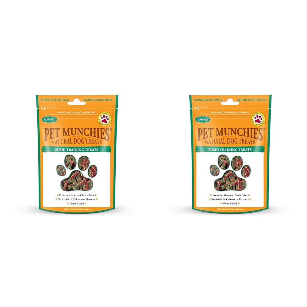 Pet Munchies Sushi Dog Training Treats, Oven Baked Tasty Bites with Natural Real Meat, Low in Fat 150g (Pack of 2)