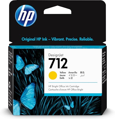 HP 712 3ED69A Yellow 29-ml Genuine HP Ink Cartridge with Original HP Ink, for DesignJet T650, T630, T250, T230 & Studio Large Format Plotter Printers and HP 713 DesignJet Printhead