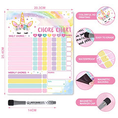 WERNNSAI Unicorn Chore Chart - Magnetic Reward Chart for Girls Kids Good Behavior Chart with 1 Marker Reusable Dry Erase Responsibility Charts for Fridge Home School Supplies