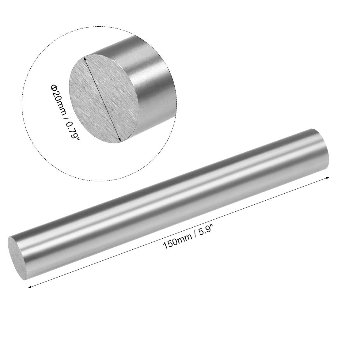 sourcing map Round Steel Rod, 20mm HSS Lathe Bar Stock Tool 150mm Long, for Shaft Gear Drill Lathes Boring Machine Turning Miniature Axle, Cylindrical Pin DIY Craft Tool