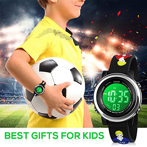 Bigmeda Kids Digital Watch, 3D Cartoon Sports Watch for 3-10 Year Boys Girls, Time Date Display, 7 Color Backlight, Stopwatch, Alarm Functions Kids Waterproof Wrist Watch (Football)