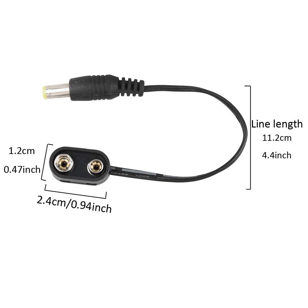 Mr.Power 9V Battery Clip Converter Power Cable Snap Connector 2.1mm 5.5mm Plug for Guitar Effect Pedal (8 cable)